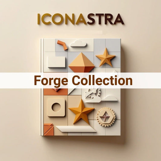 Book titled 'Forge Collection' by Iconastra with geometric shapes on a beige background
