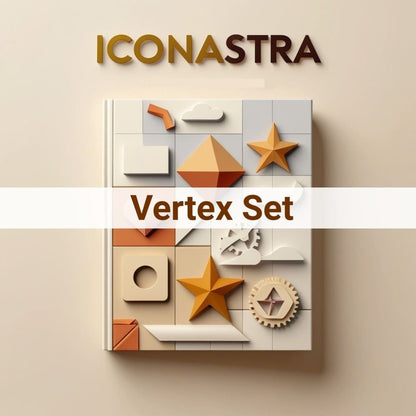 Collection of geometric shapes on a beige background with 'Iconastra' branding.