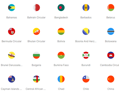 Collection of circular flags from various countries on a white background