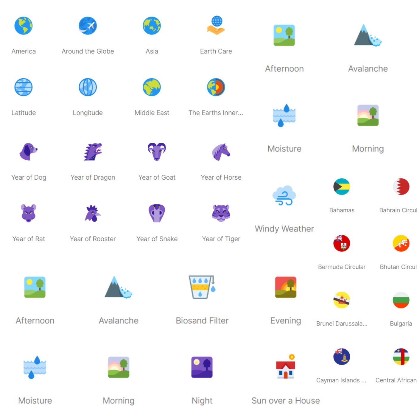 Collection of various icons on a white background