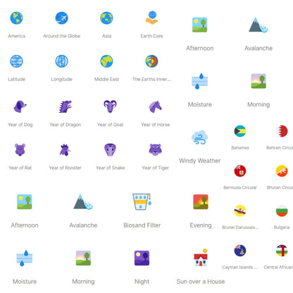 Collection of various icons on a white background