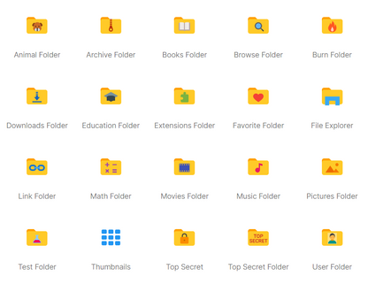 Collection of folder icons with labels on a white background